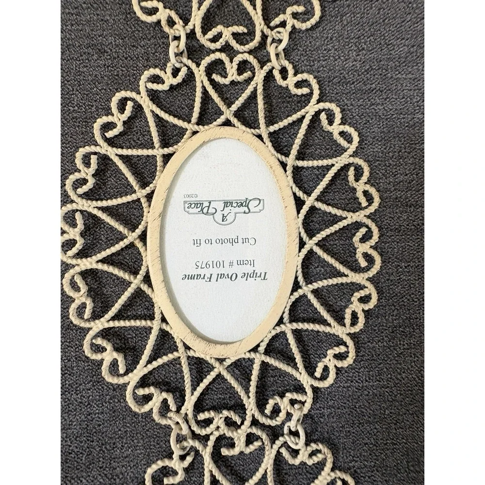 Vintage Set Of 3 Ivory Round METAL Lace Hanging Victorian Picture Frames